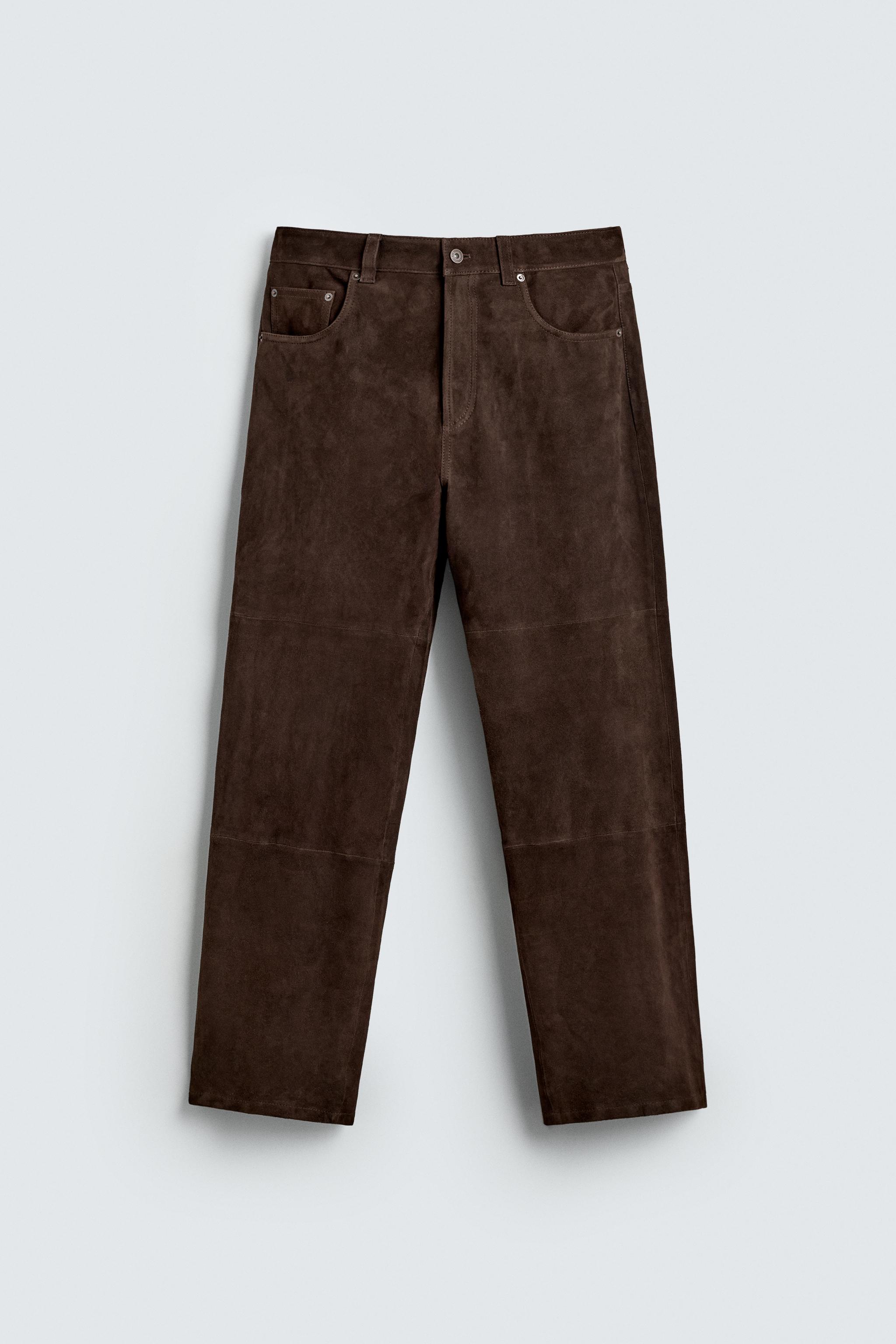 PANTALON STRAIGHT FIT CUIR DAIM